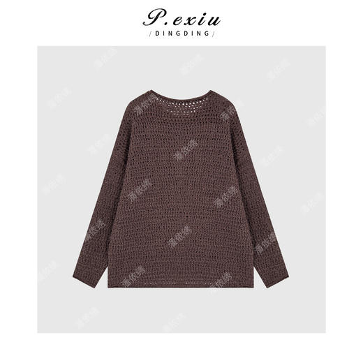 04-2潘依绣丁丁宠粉100棉宽松慵懒镂空圆领长袖针织毛衣L2686 商品图2