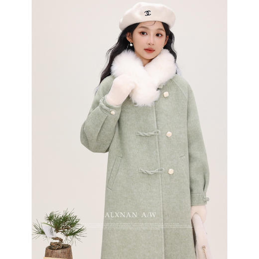 鹿向南「抹茶奶糖」绿色双面毛呢外套女2025秋冬季法式重工呢大衣 商品图1