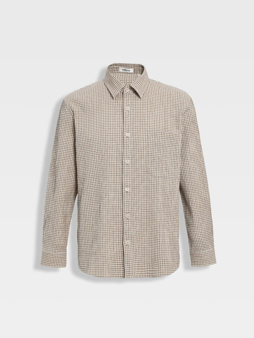 callisto卡其进口泡泡纱格纹休闲衬衫 商品图0