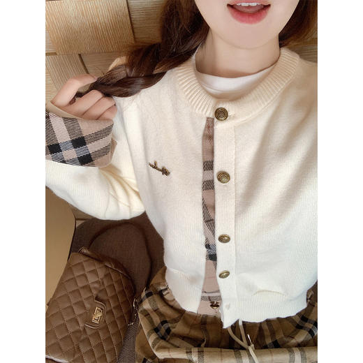 <曾小咸推荐>4.3现货秒杀 ！微信超特价！韩系拼接格子针织衫 日常199.99 立减120 秒杀79.99！！ 商品图1