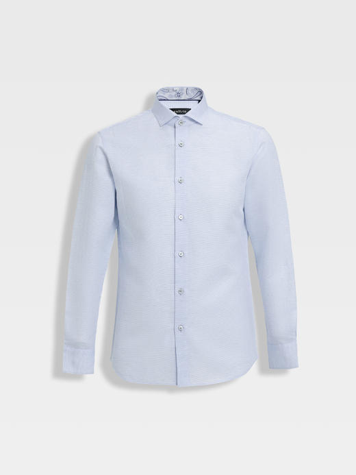 callisto浅蓝棉麻混纺一字领长袖衬衫 商品图0