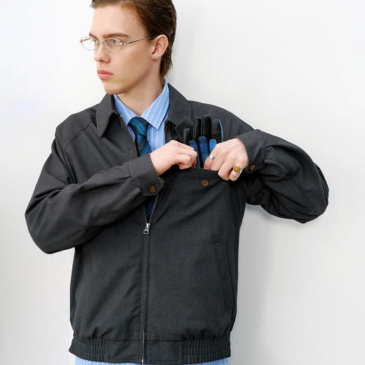 714street羊毛混纺哈灵顿夹克2026春季新款翻领宽松外套男款 商品图1