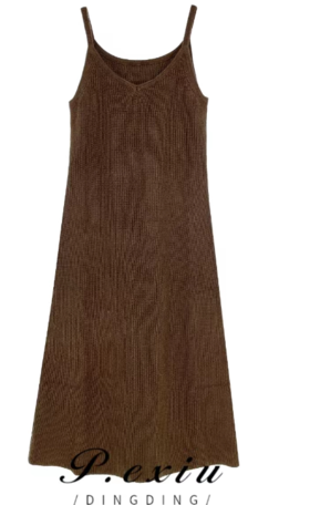 04-3潘依绣丁丁宠粉秋冬新款温柔风极简针织气质吊带连衣裙 K9113