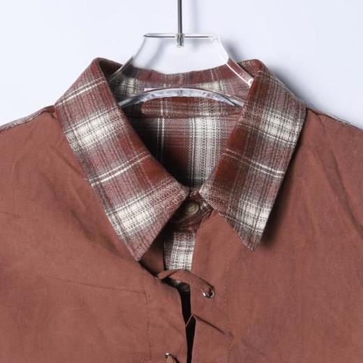 2266SDSA男士秋冬新款痞帅男装美式复古拼接撞色格子设计翻领衬衫百搭 商品图2