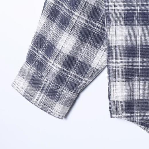 12702SDSA男士秋冬新款痞帅男装潮牌撞色格纹拼接连帽按扣长袖衬衫百搭 商品图3