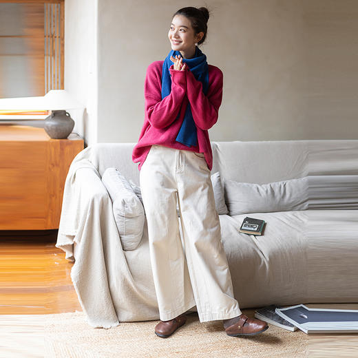 绽放630朵/纯绵羊毛衫v领套头毛针织衫新款打底衫宽松落肩毛衣女 商品图2