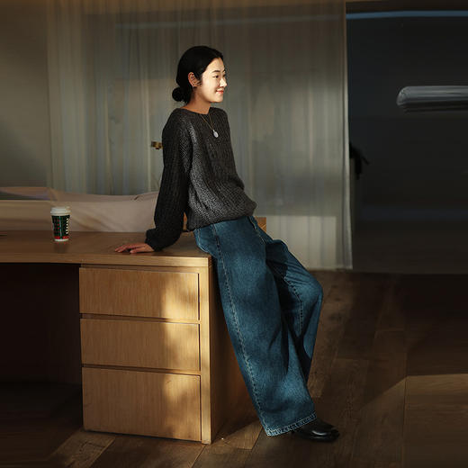 绽放021朵/山羊绒桑蚕丝肌理感一字领宽松套头毛衣慵懒感针织衫女 商品图2