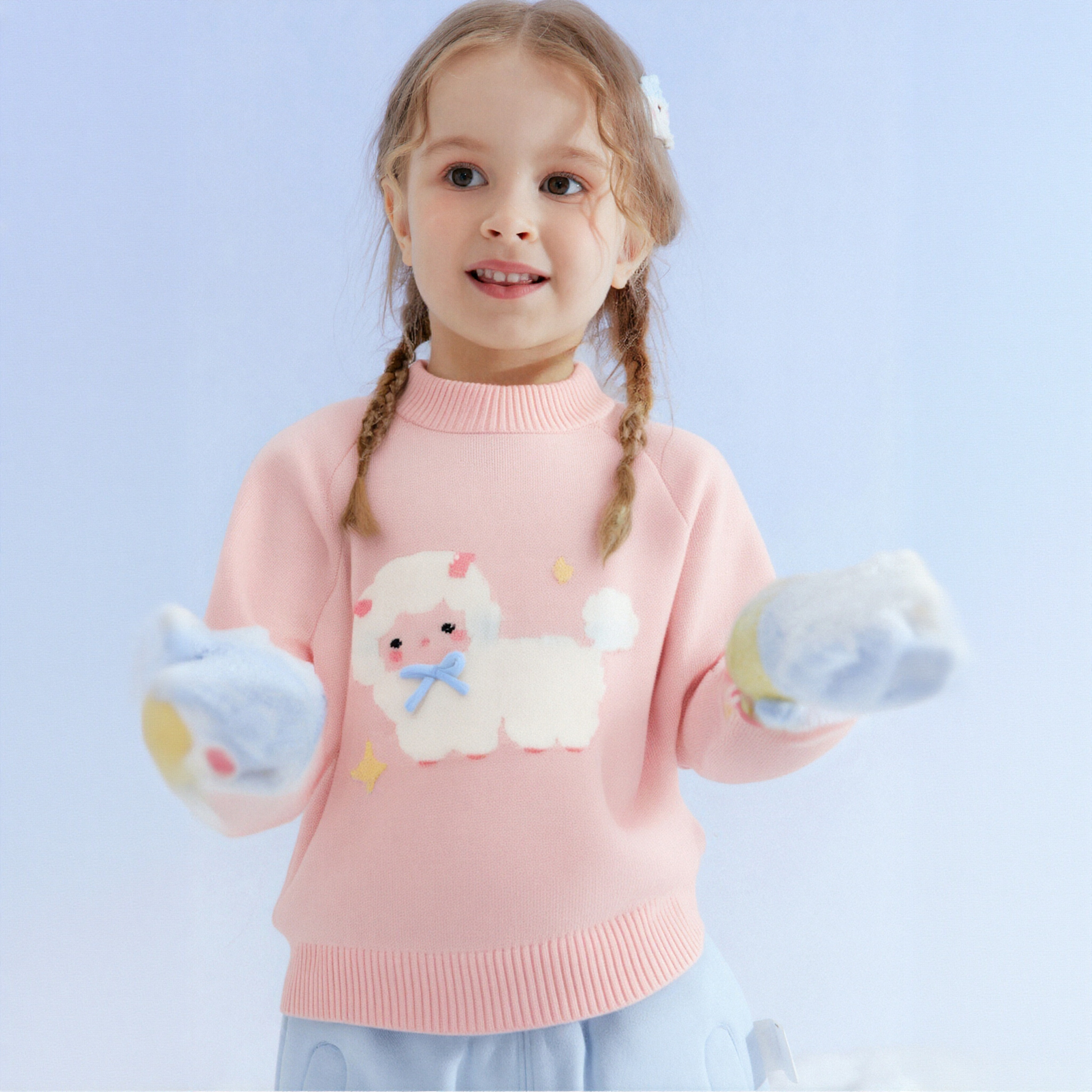 笛莎Deesha 婴幼女童毛衣2025冬萌趣雪人保暖百搭时尚休闲针织上衣