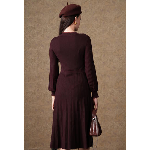 乔万尼复古收腰木耳领显瘦针织打底羊毛长裙EI4M621 商品图4