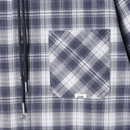 12702SDSA男士秋冬新款痞帅男装潮牌撞色格纹拼接连帽按扣长袖衬衫百搭 商品图4