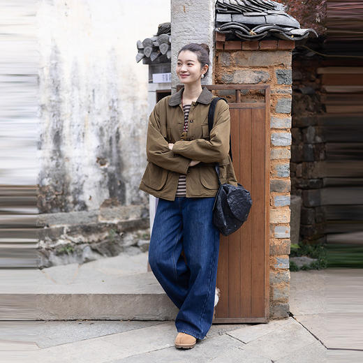 绽放063朵/铜绿撞领棉服短外套女工装棉衣秋冬季新款纯棉复古外套 商品图1