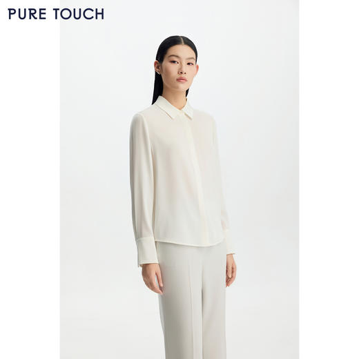 商场同款PURE TOUCH女装26春夏新款桑蚕丝白衬衫翻领长袖通勤衬衣 商品图0