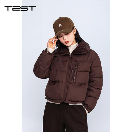 冬上新咖色短款羽绒服羊羔毛翻领加厚保暖棉外套2254218 商品图0