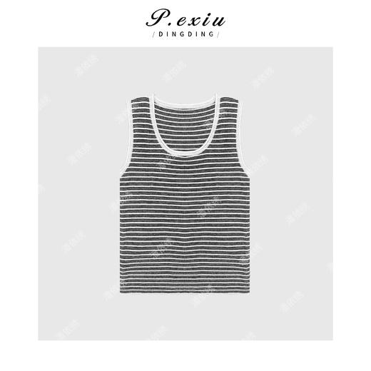 04-1潘依绣丁丁宠粉韩系U领无袖条纹针织马甲Q80661 商品图0