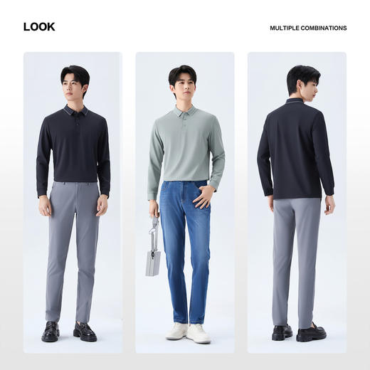 柒牌男装2026春季新品微弹经典商务提花中青年不变形领长袖POLO衫130T71150 商品图2