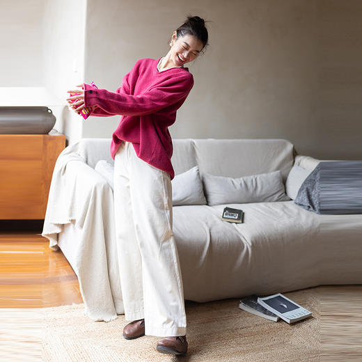 特绽放534朵/棉混纺中腰斜纹棉感镰刀裤垂感简约休闲裤女春季新款 商品图1