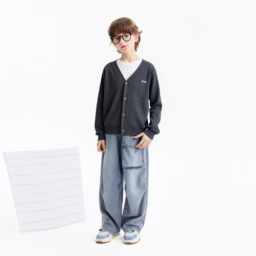 【暖“羊羊”精致毛衣开衫】男女童含羊毛细腻暖糯针织开衫春季新款安奈儿童装EM614680 商品图3