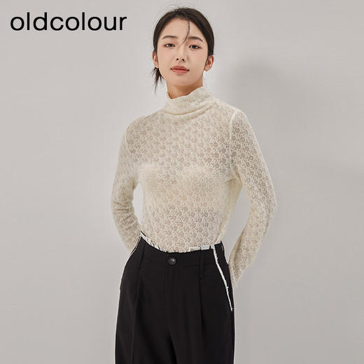 oldcolour冬新款高领蕾丝洋气内搭气质针织衫上衣女O41023175 商品图4
