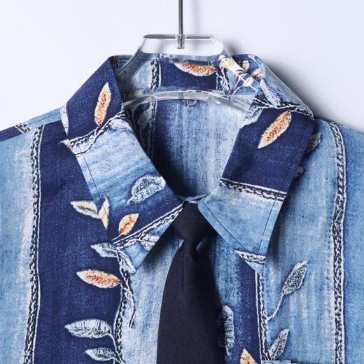 2595SDSA男士秋冬新款痞帅男装潮牌扎染撞色花卉领带长袖衬衫百搭时尚 商品图2