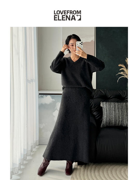 100%牦牛绒 高腰显瘦A摆长款针织半身裙 商品图1