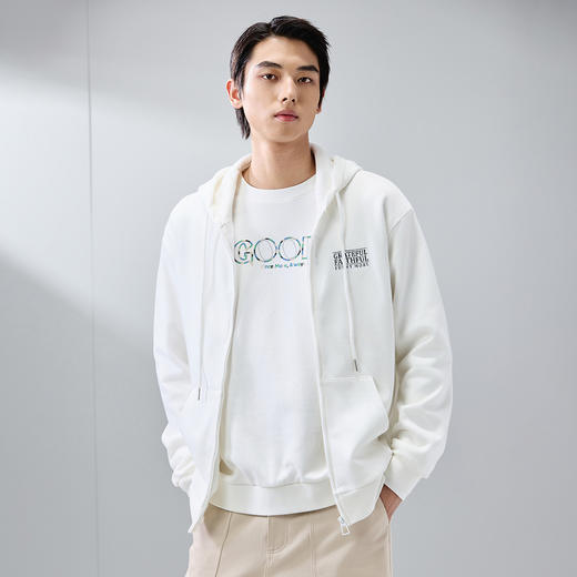 GXG男装春季字母绣花宽松运动开襟外套男女同款休闲连帽卫衣K&C 商品图1