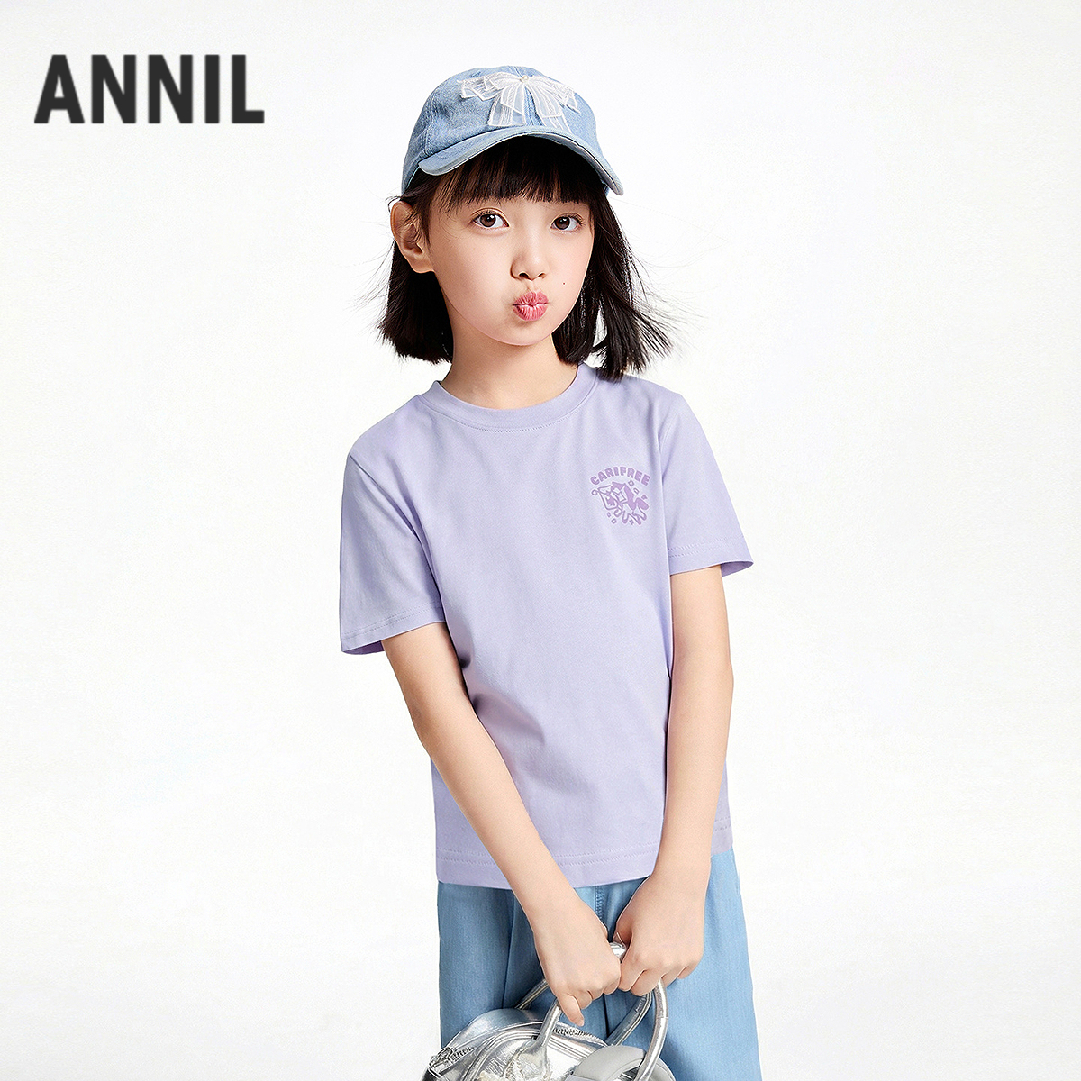 女童圆领短袖针织衫夏季新款安奈儿童装EM621726