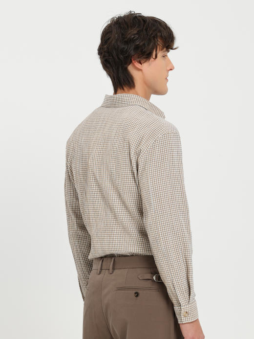 callisto卡其进口泡泡纱格纹休闲衬衫 商品图4