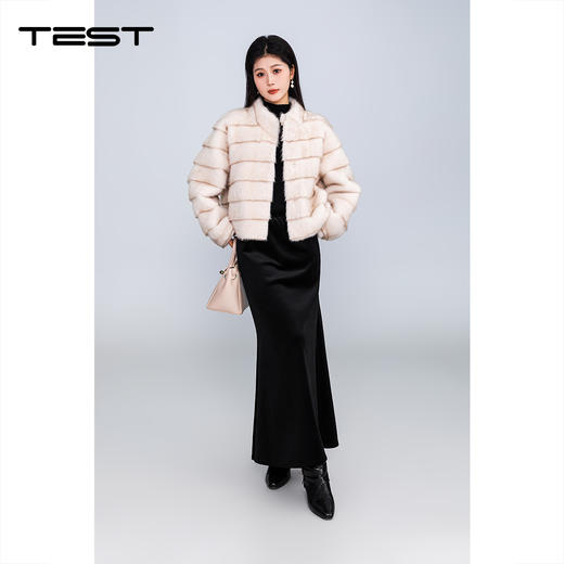 冬上新气质小香风条纹立领保暖仿皮草绒外套2254229 商品图0