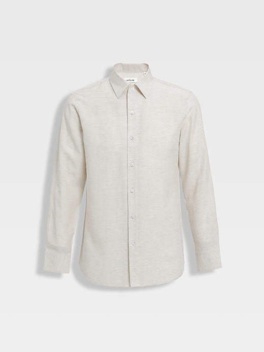 callisto米色天丝亚麻混纺休闲长袖衬衫 商品图0