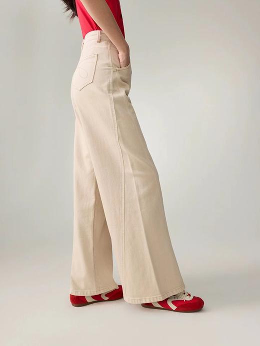 F011633新款浅色米色休闲直筒裤高腰棉牛仔裤 商品图5