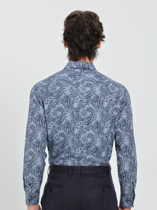 callisto蓝色莱赛尔亚麻混纺休闲长袖衬衫 商品图4