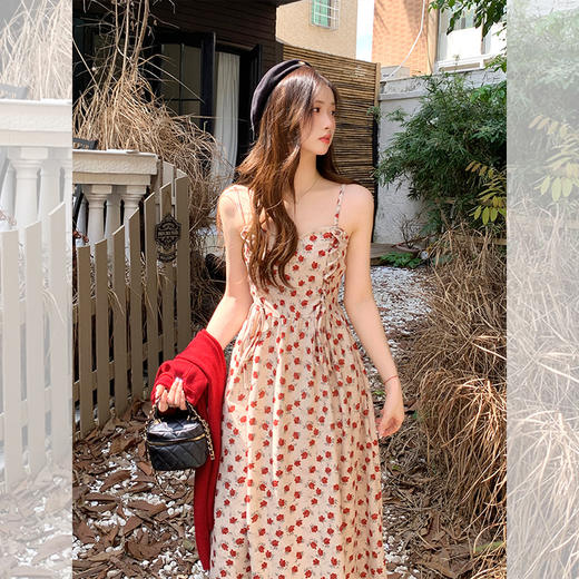 西遇韩版吊带连衣裙女2026春季温柔风别致灯芯绒碎花吊带裙两件套SS060097/SS060098 商品图1