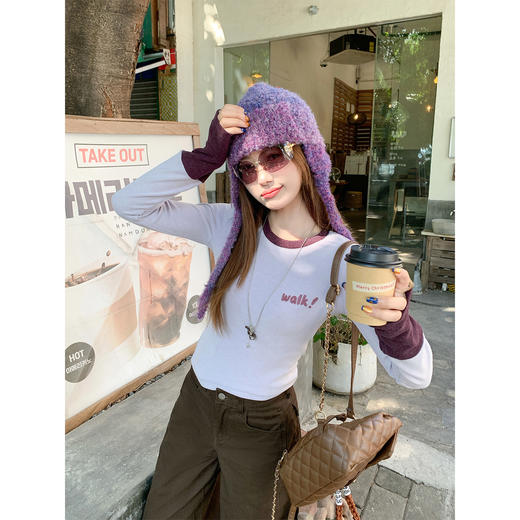 <曾小咸推荐>现货秒杀 ！微信超特价！韩系拼色磨毛长袖t 日常129.99 立减70 秒杀59.99！！ 商品图2