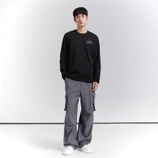 GXG男装【100%棉】春季简约刺绣字母圆领休闲男式长袖T恤K&C 商品图2