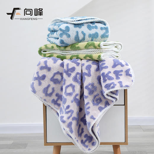 「柔软珊瑚绒」向峰珊瑚绒提花字母毛巾浴巾加大加厚款男女通用居家布艺柔软亲肤 商品图1