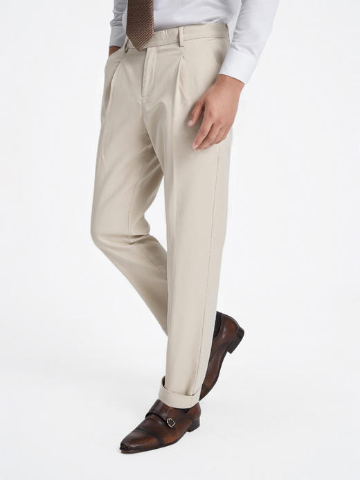 callisto安哥拉米色天丝棉混纺直筒收脚口休闲裤 商品图3