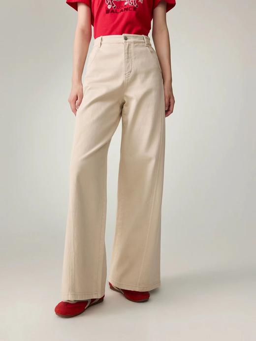 F011633新款浅色米色休闲直筒裤高腰棉牛仔裤 商品图3