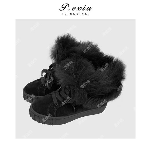 04-5潘依绣丁丁宠粉【暖绵绵】高丝光牛反绒加密羊毛领厚底雪地靴 QL99201 商品图1