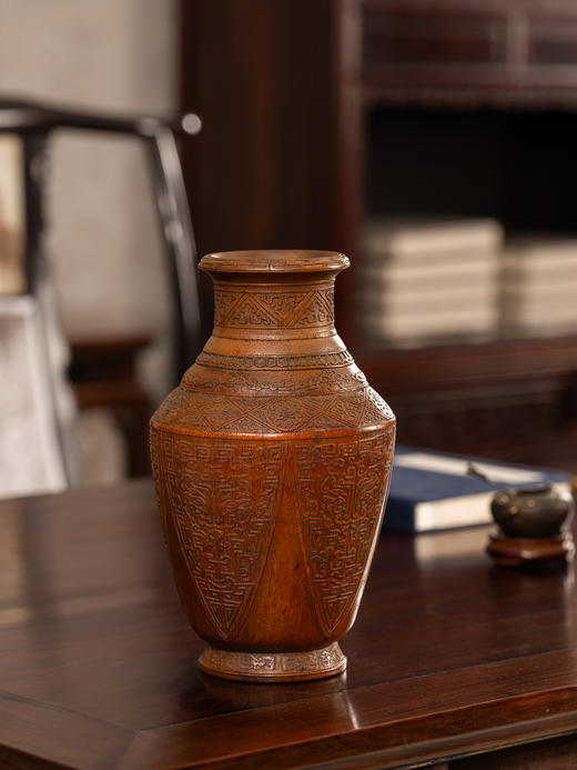 清	竹雕蕉叶兽面纹赏瓶 商品图3