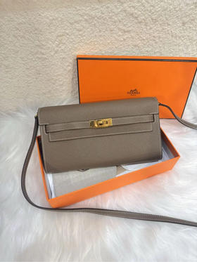 爱马仕 Kelly to go ep皮 大象灰 金扣 钱包