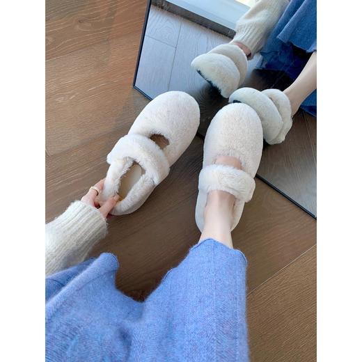 【仙女一脚蹬加绒保暖毛毛鞋】外穿平底一字带圆头豆豆单鞋女秋冬季 商品图2