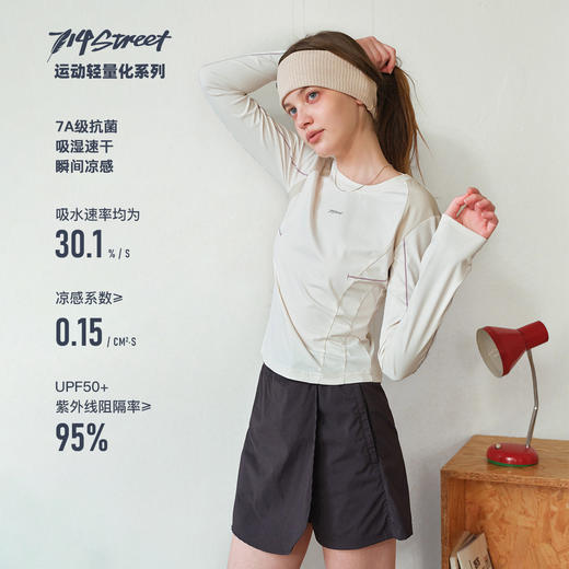 714street撞色防晒速干衣7A抗菌运动长袖2026春季轻薄印花T恤女 商品图0