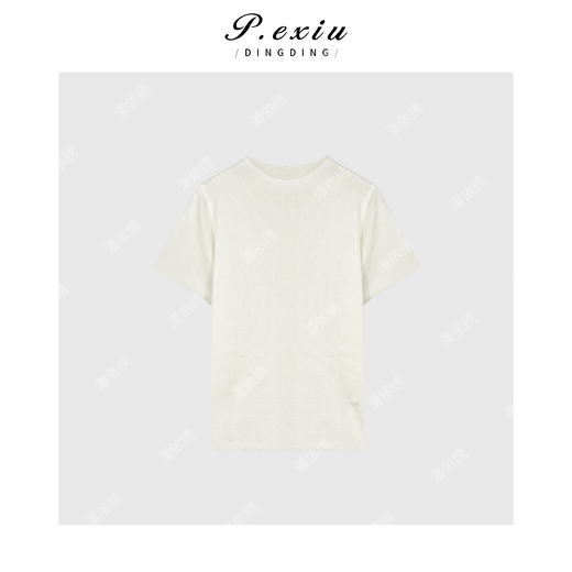 04-3潘依绣丁丁宠粉早秋纯色简约百搭正肩针织短袖T恤 Q1733 商品图1