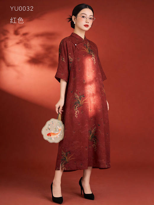 2020春夏中式国风复古文艺桑蚕丝香云纱连衣裙女捌YU0032捌 商品图2