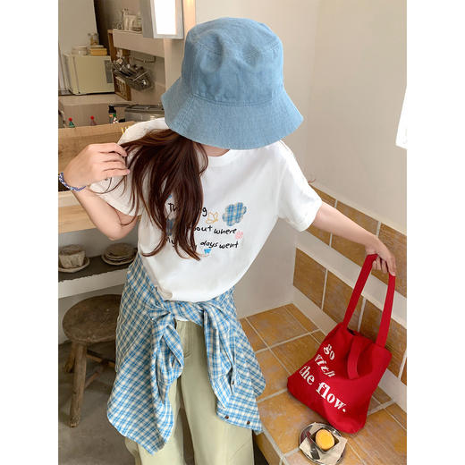 <曾小咸推荐> 蓝格衬衫白色短袖t恤两件套 商品图3