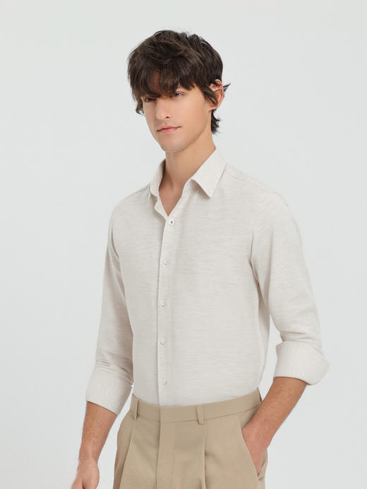 callisto米色天丝亚麻混纺休闲长袖衬衫 商品图3