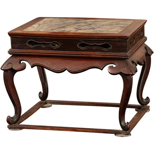 清中期	黄花梨镶云石云纹三弯腿带托泥四足方形器座 商品图5