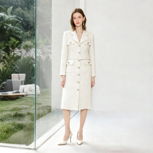 IWY/小香风粗花呢连衣裙女高级感西装裙显瘦通勤职业装工装裙WQ001-M 商品图1