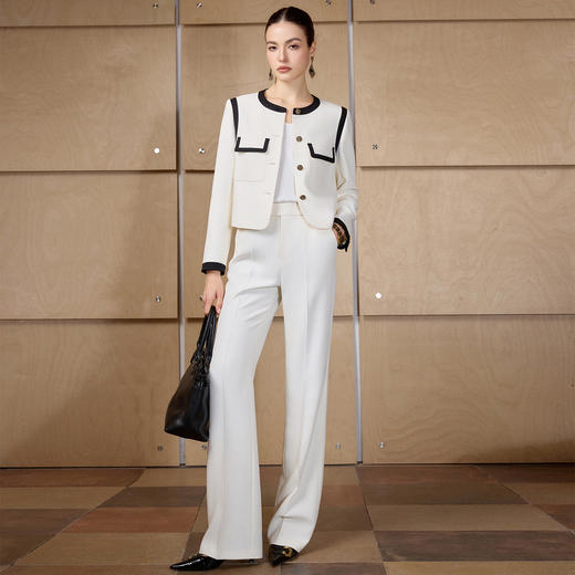 IWY/高级感黑白撞色西装套装女米白色阔腿裤通勤高级感职业装CP2723 商品图0