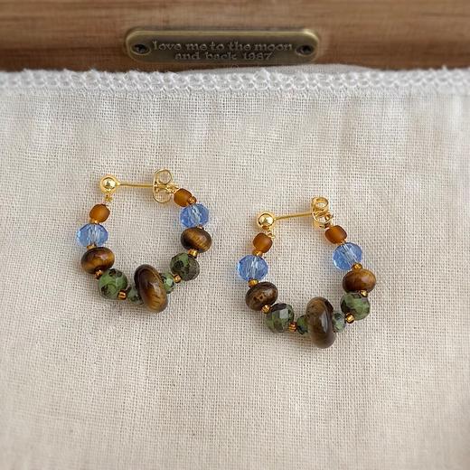 【丝路星辰虎眼石耳环】复古新中式天然石串珠耳环 手工设计款国风油画感气质耳饰 商品图5